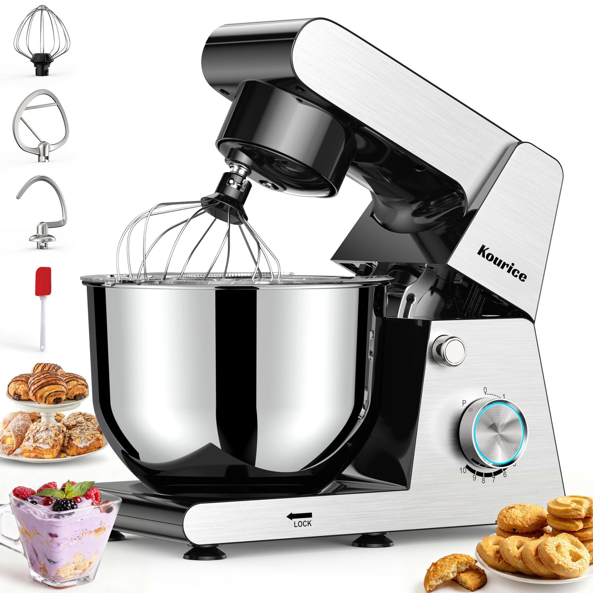 6.5QT Tilt-Head Stand Mixer, Heavy Duty Pro 10-Speed Electric Mixer, Stainless Steel Cladding & Bowl with Dough Hook