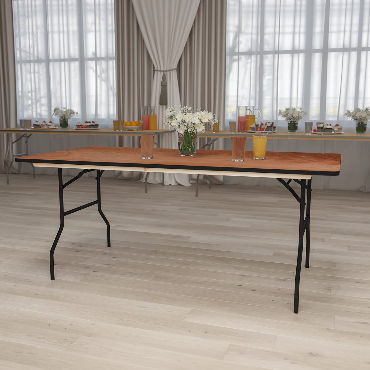 6 ft Folding Clear Coat Rectangular Banquet Table, Clear