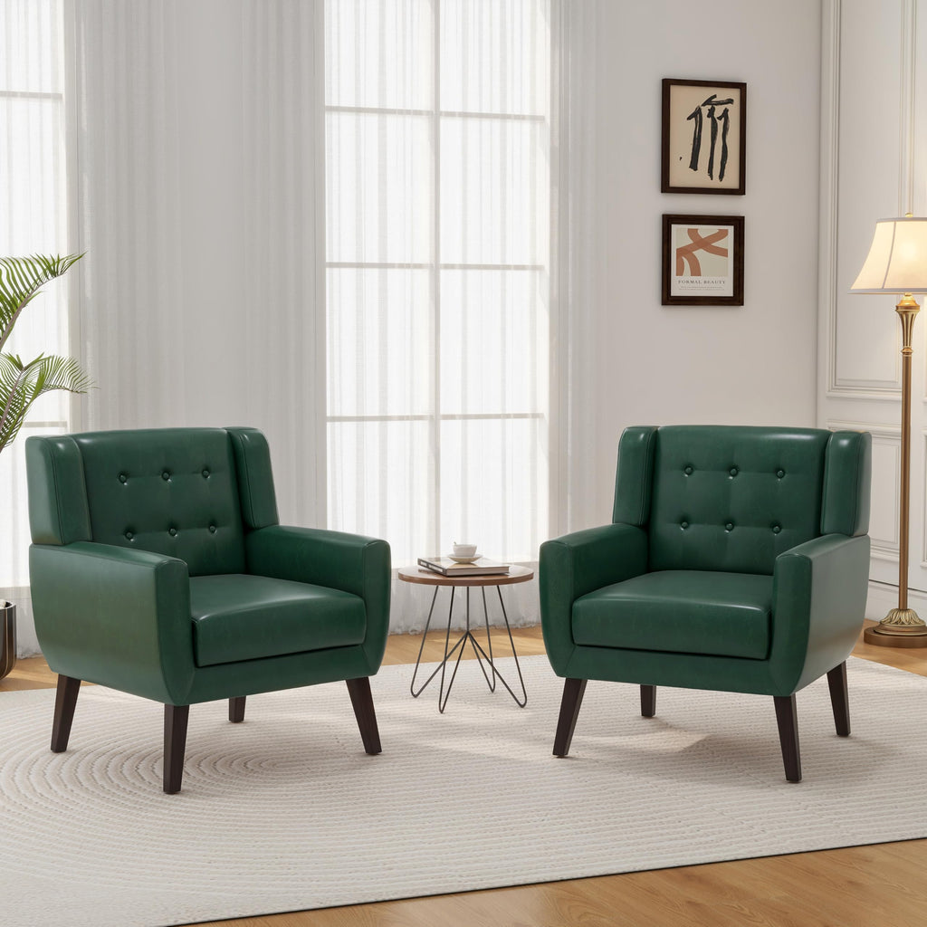 Mid-Century Modern Faux Leather Accent Chair, Green, Set of 2