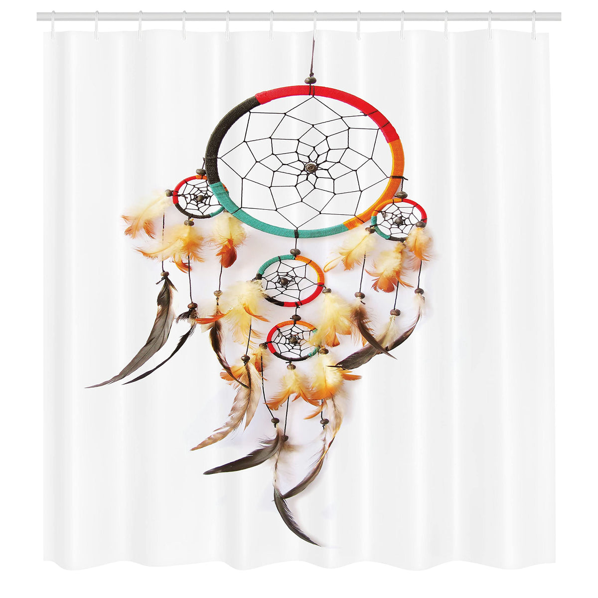 Tribal Shower Curtain, Retro Style Bohemian Dreamcatcher Image Indigenous Culture Feather, Cloth Fabric Bathroom