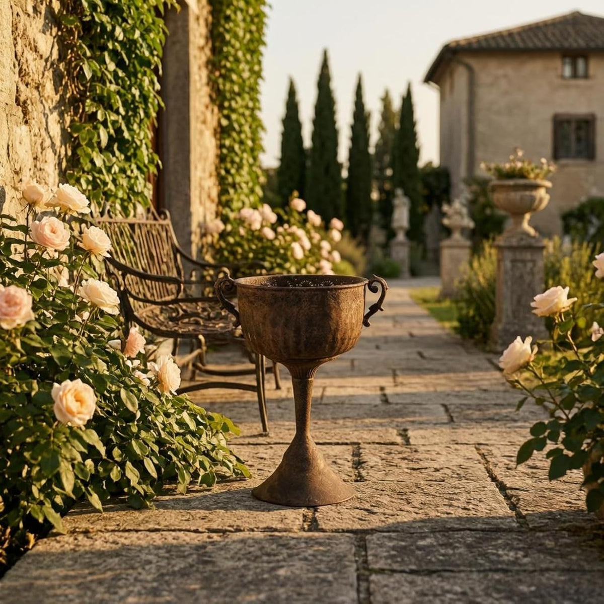 Outdoor Trophy Planter Urn Planter Garden Urn Pedestal Planter Pedestal Vase Iron Vessel With Weathered Brown Texture