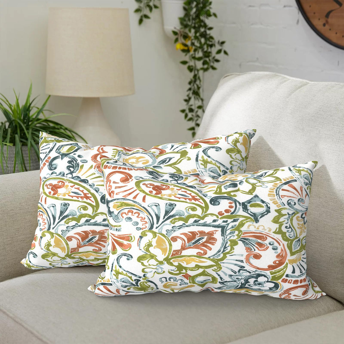 Pack of 2 Outdoor Waterproof Lumbar Pillow Covers Only, 12x20 Rectangle Decorative Double Printed Pillow Cases Couch