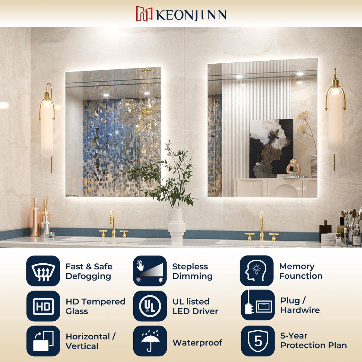 24" x 36" LED Mirror, Backlit Mirror 6000K Daylight