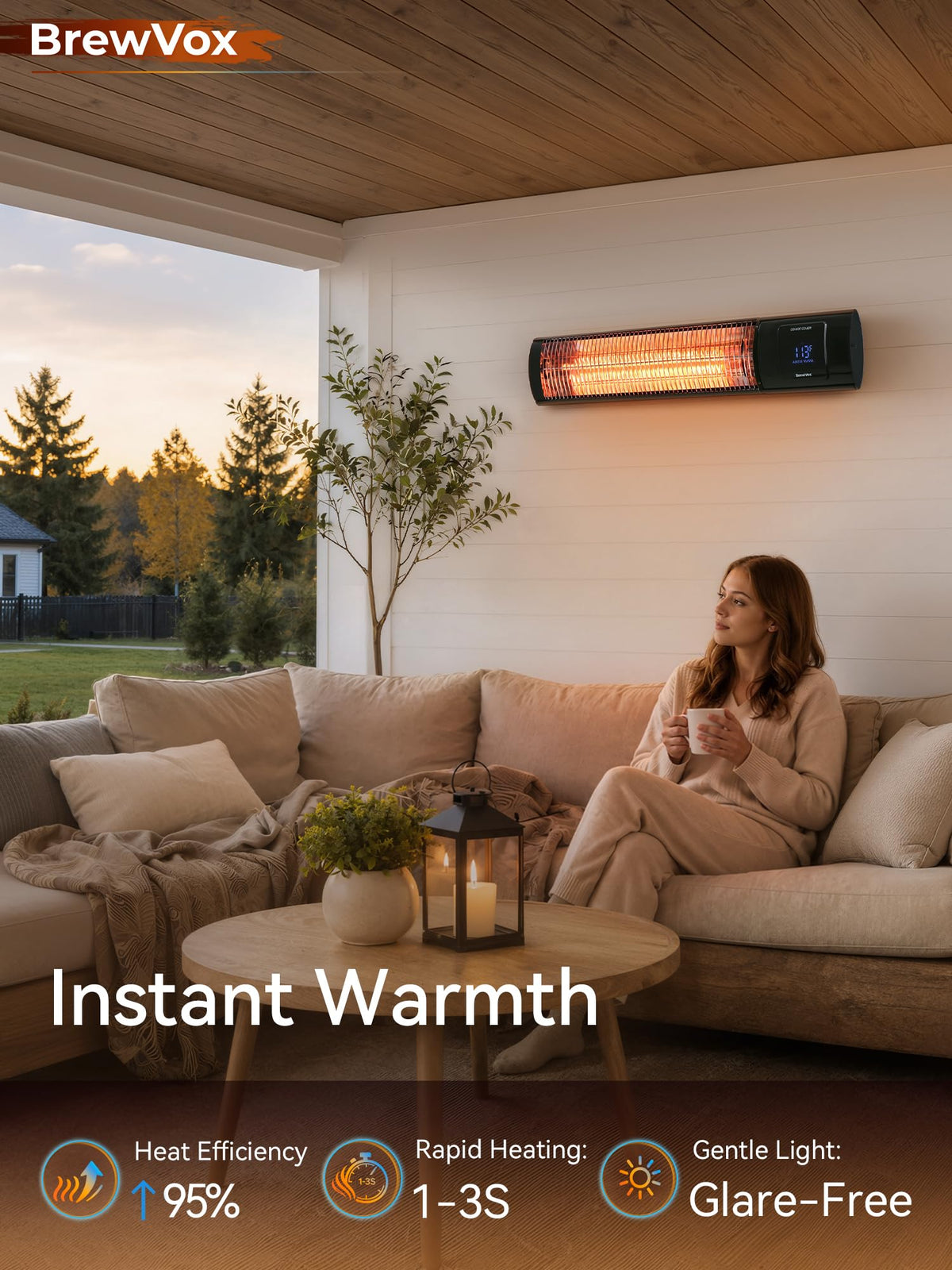 Patio Heater, Carbon Infrared Electric Outdoor Heaters with Thermostat, Smart App & Remote Control, 24H Timer