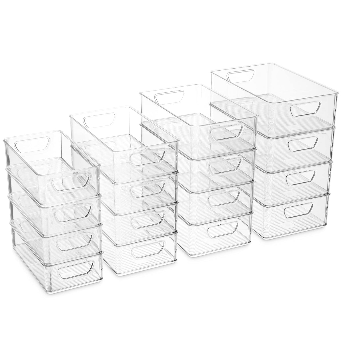Set Of 16 Refrigerator Organizer Bins - Plastic Pantry Organization and Storage Baskets - Stackable Food Fridge