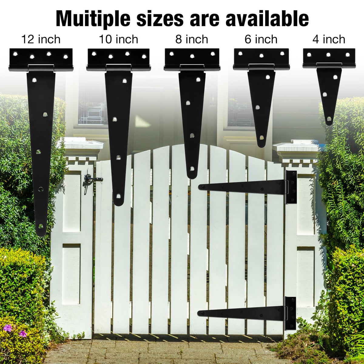 Matte Black T Shed Barn Hinges for Gate Wood Doors 6 Pack 12 Inch