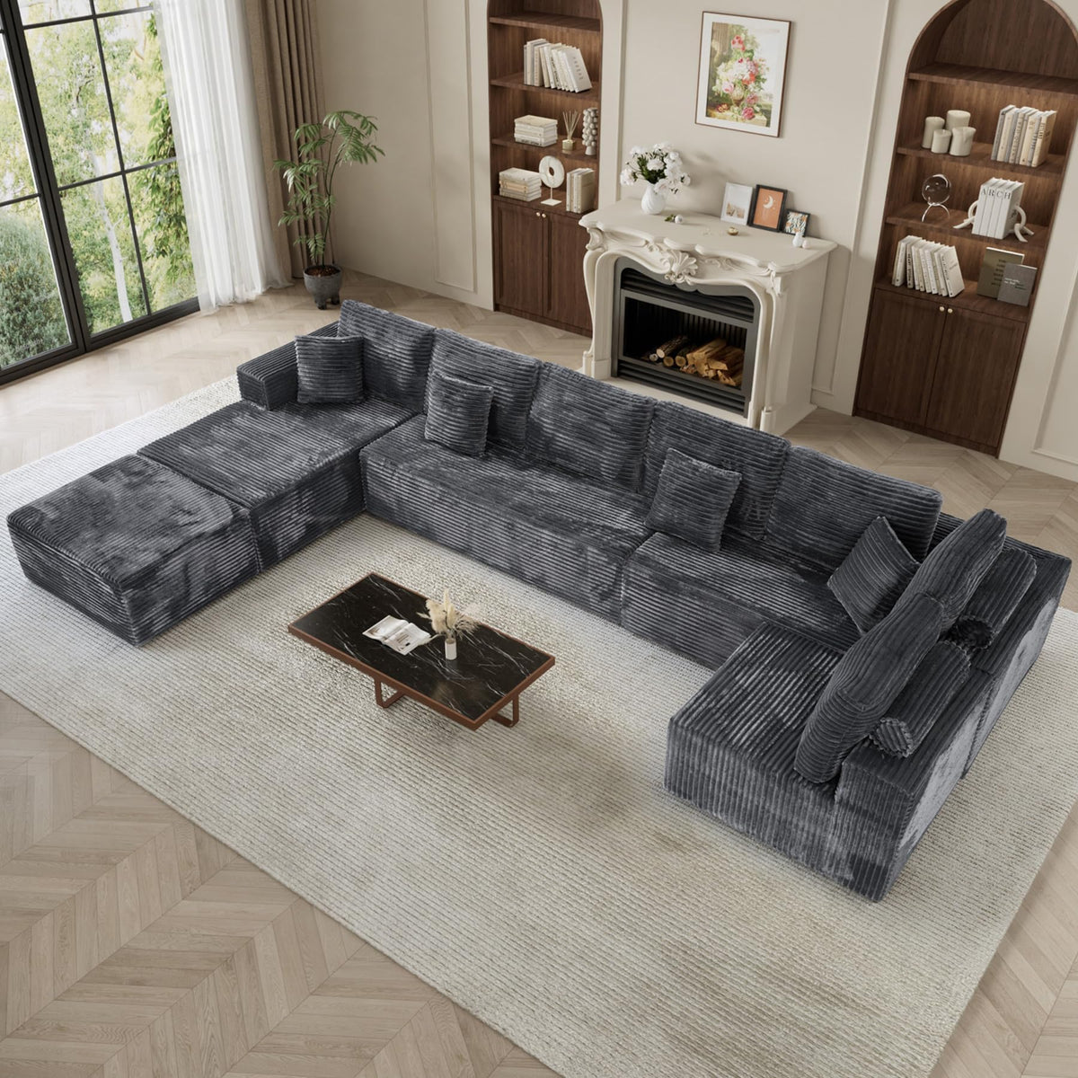 177" U-Shaped Boneless Cloud Modular Sectional Sofa, Dark Gray