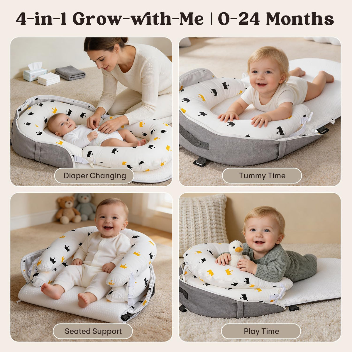 In-1 Baby Lounger for Newborns 0-24 Months, Portable & Foldable