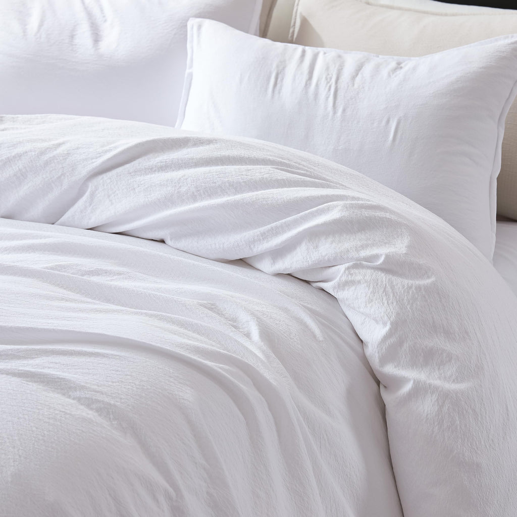 White Jacquard Duvet Cover Set with Zipper Closure, Modern Washed Soft Striped Bedding, Textured