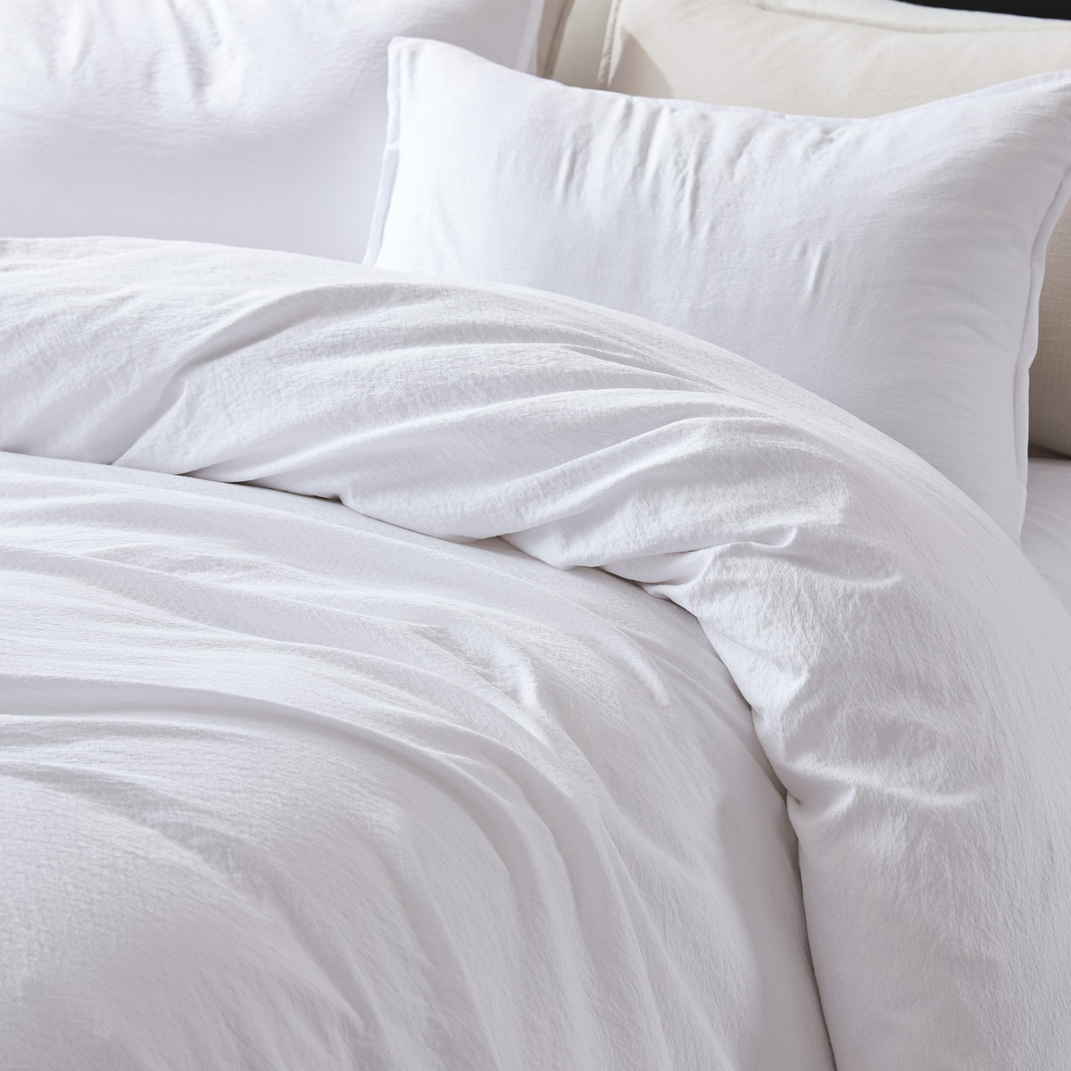 White Jacquard Duvet Cover Set with Zipper Closure, Modern Washed Soft Striped Bedding, Textured