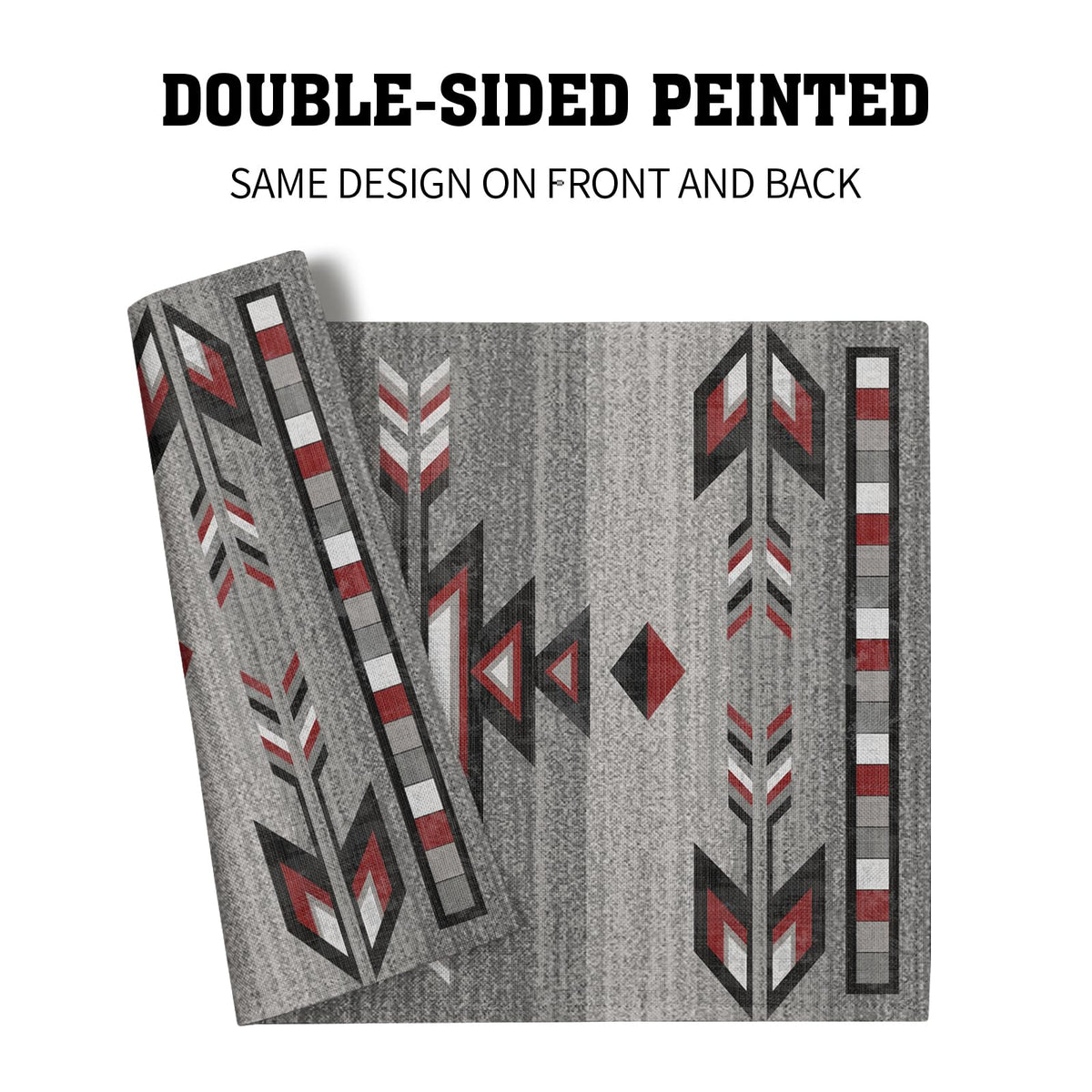 Southwestern Placemats, Grey Red Tribal Geometric Decorative Table Mats, Native American Ethnic Farmhouse Non-Slip