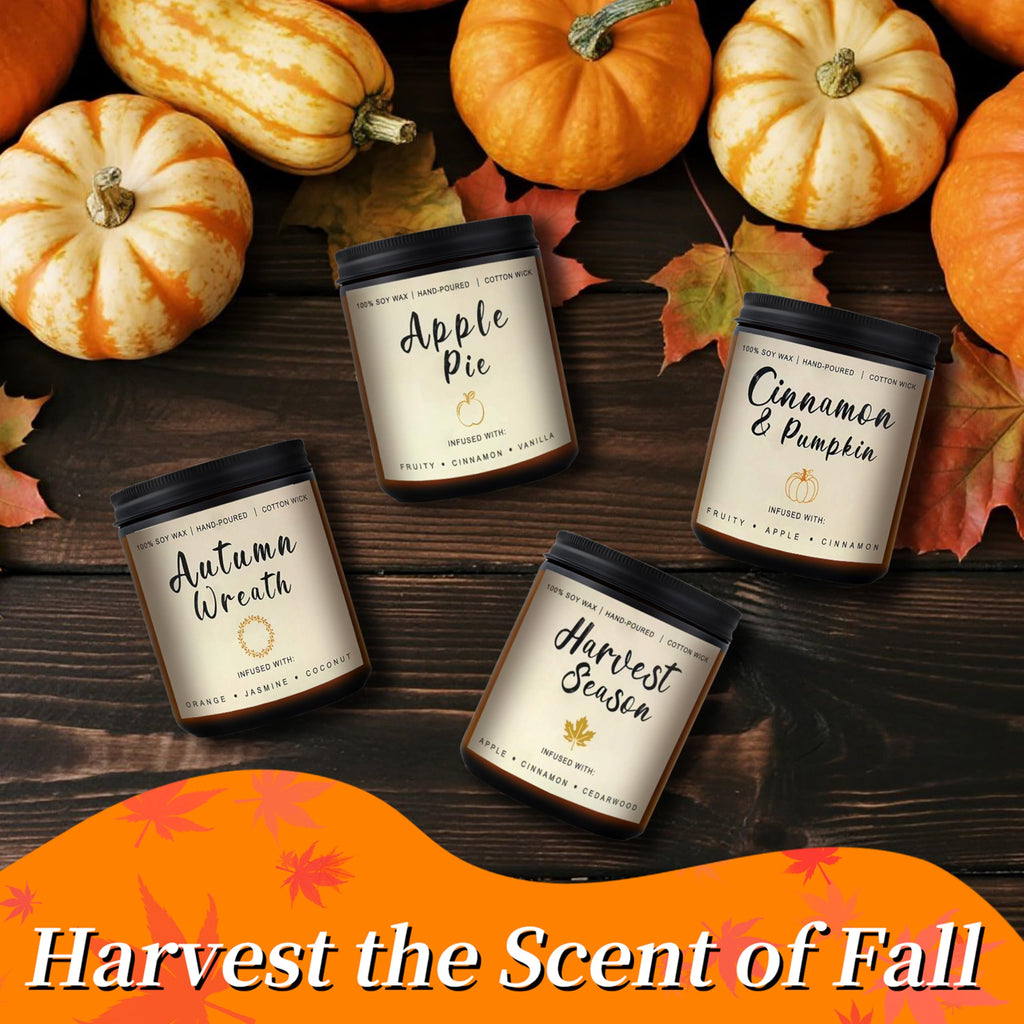 Fall Candles Gift Set - 4 Pack Scented Soy Candles, Autumn Decor