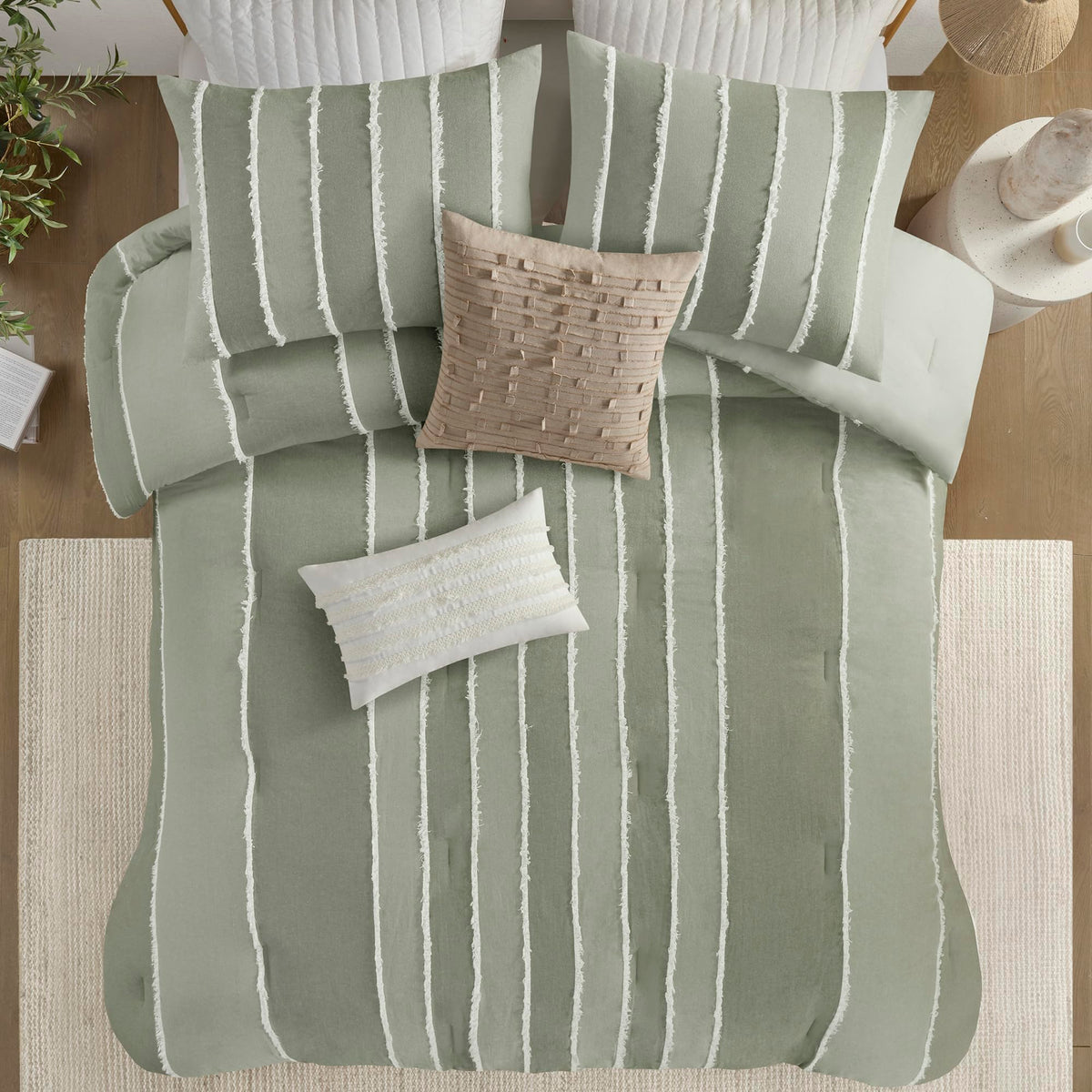Comforter Set Boho Comforters Stripes, Clipped Jacquard, Cotton Comforter for Bed, All Season Poly