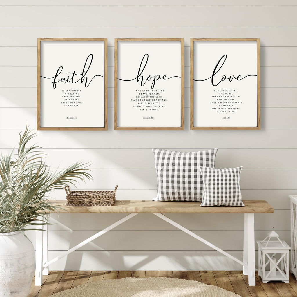 Set of 3 Framed Farmhouse Bible Verses Wall Decor Sign 11"x14" Christian Faith Scripture Wall Art Bedroom Wall Decor