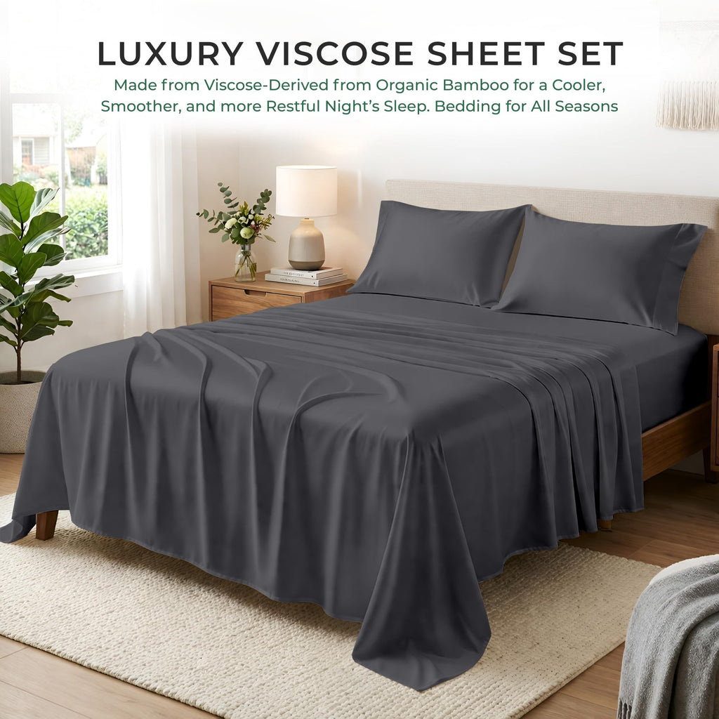 Luxury 4 Pc 100% Viscose derived from Bamboo Sheet Set -XL Size Silky Soft & Cooling Sheets for Hot Sleepers, 18"