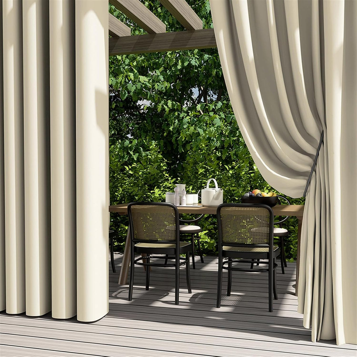 2 Panels Outdoor Curtains Waterproof Blackout Weatherproof Outside Drapes Thermal Insulated Grommet Top Privacy