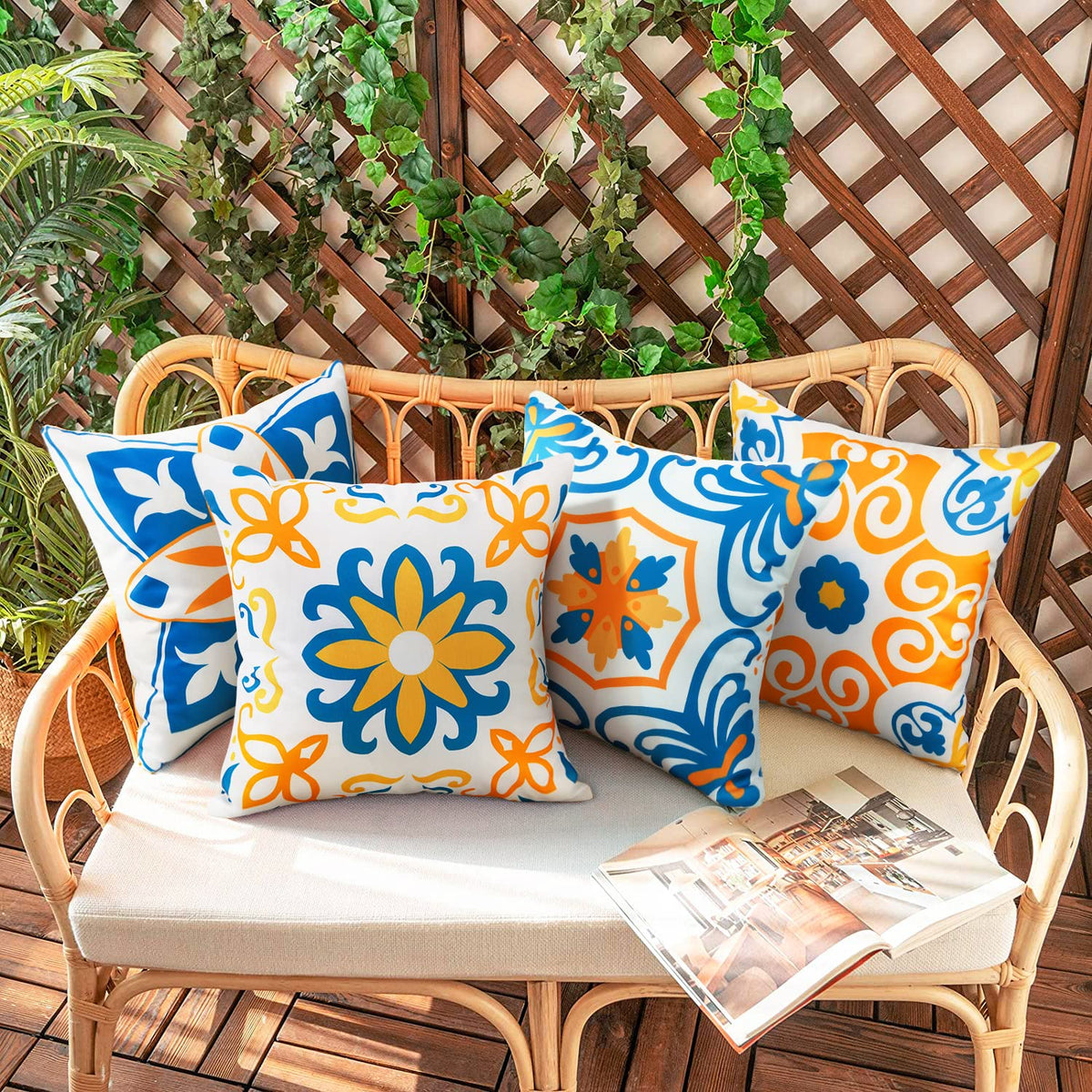 Outdoor Waterproof Throw Pillow Covers Set of 4 Floral Printed and Boho Farmhouse Outdoor Pillow Covers Funiture