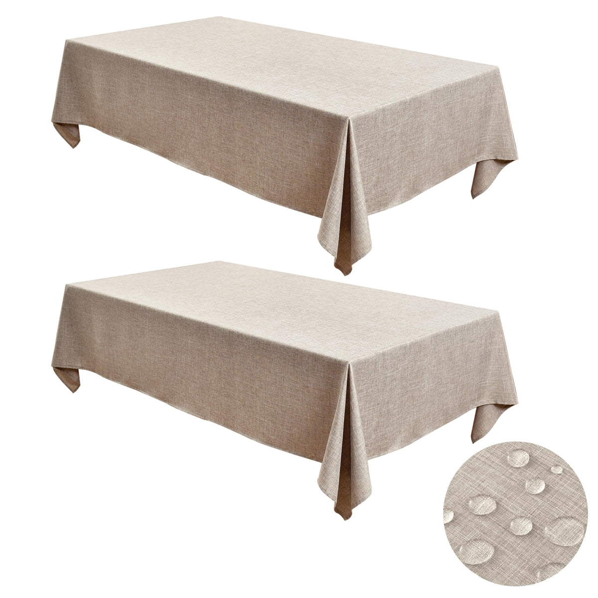 2 Pack Linen Textured Rectangle Tablecloths, 60 x 120 Inch, Nature