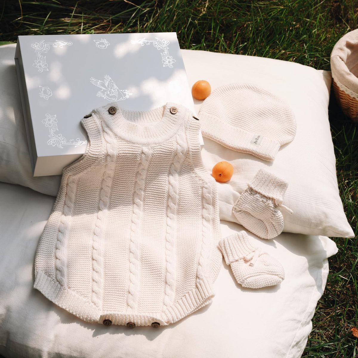 Cotton Newborn Set with Knit Vest, Beanie, Booties, Baby Boys Girls
