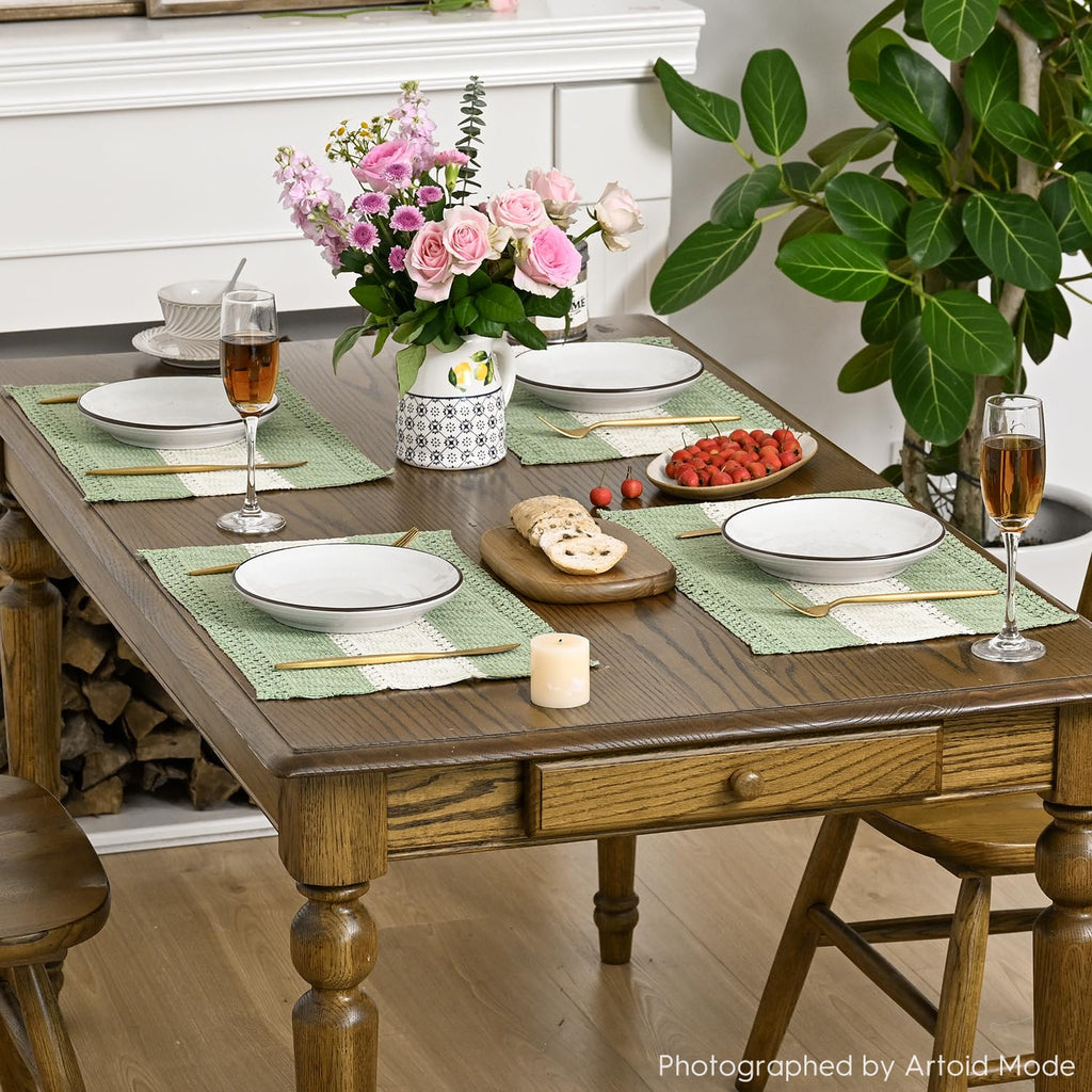 Light Green Rustic Farmhouse Placemats Set of 4-12x18 Inch