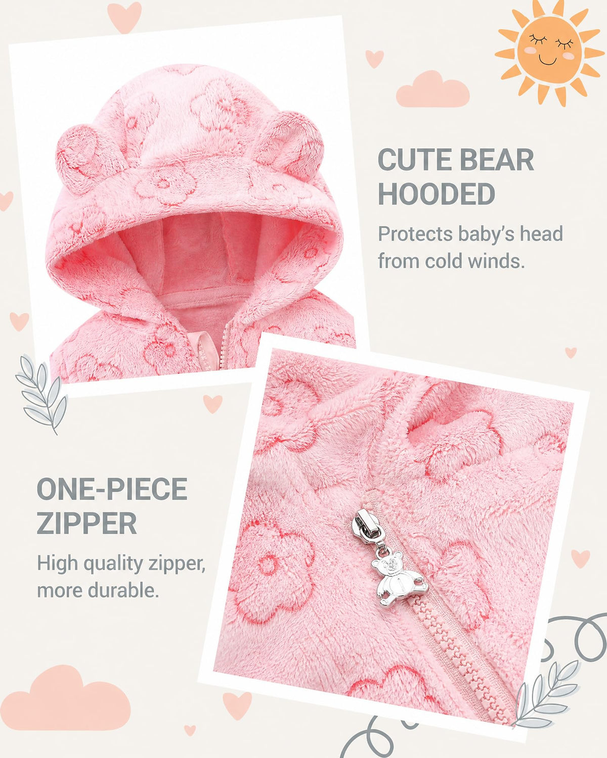 Baby Snowsuit Fleece Romper Newborn Bear Outfit Flower