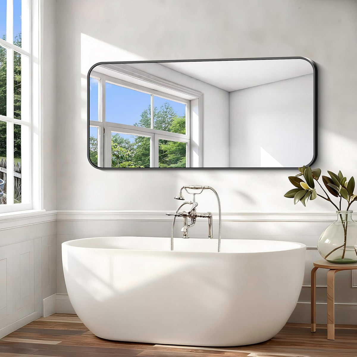 Black Bathroom Mirror, 66x30 inch Aluminum Metal Frame Rectangular Vanity Mirror, Large Wall Mounted Rectangle Mirrors