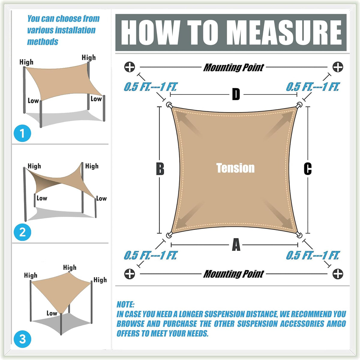 14' x 16' Beige Rectangle Square Sun Shade Sail Canopy Awning Fabric Mesh AGSLR, 95% UV Blockage, Water & Air