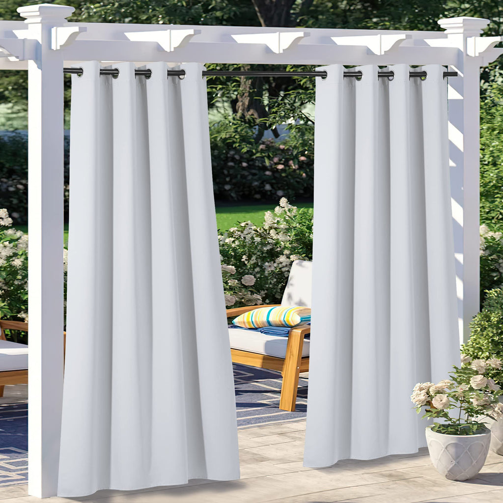 2 Panels Exterior Greyish White Outdoor Curtains Waterproof, Thermal Insulated Stainless Steel Grommet Durable