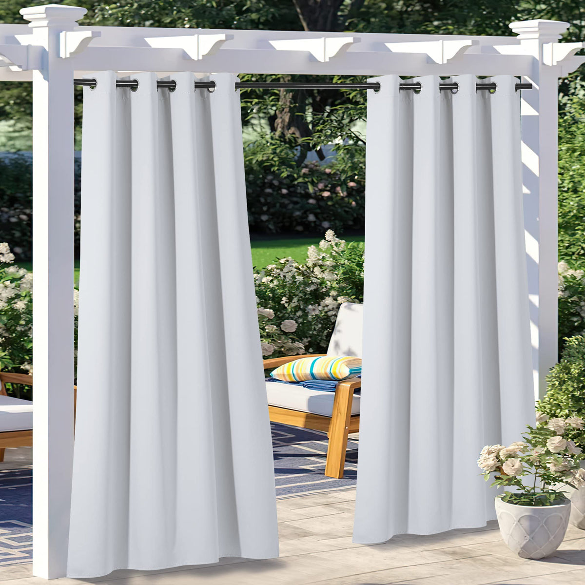 2 Panels Exterior Greyish White Outdoor Curtains Waterproof, Thermal Insulated Stainless Steel Grommet Durable
