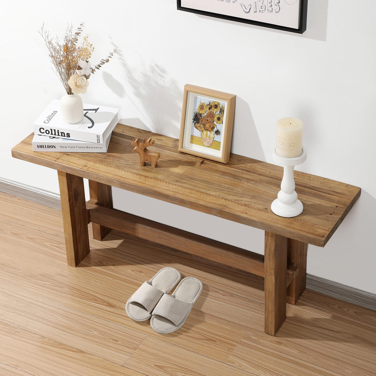 Reclaimed Solid Wood Bench, 43.3" Farmhouse Entryway Bench