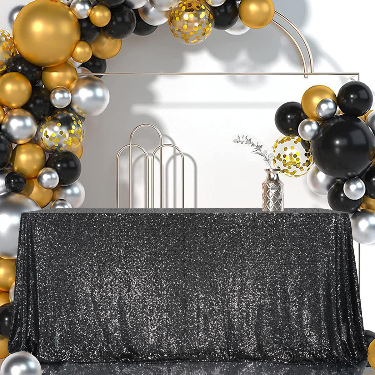 90" x 132" Black Rectangle Sequin Tablecloth for Party Dinner Banquet Festival Wedding Anniversary Exhibition Dessert