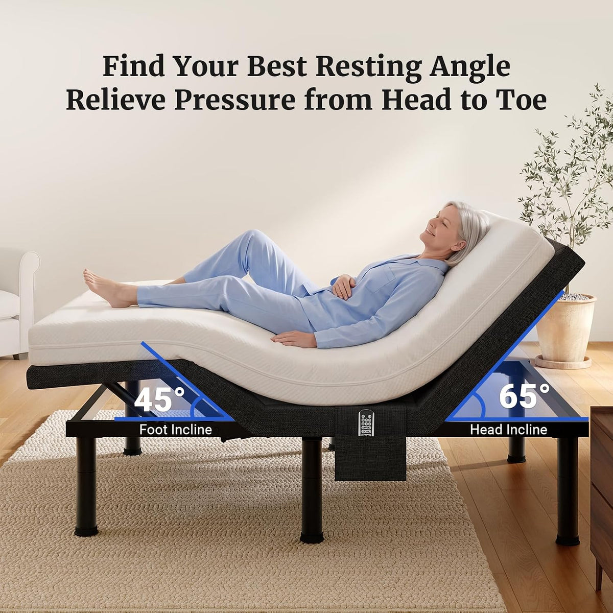 T600 Split King Adjustable Bed Frame with Massage & Remote, Syncable Adjustable Bed Base with Head & Foot Incline