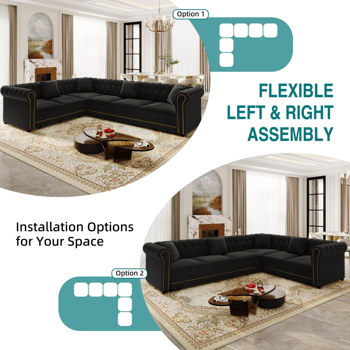 Sectional Sleeper Sofa, 115.3" L-Shaped Couch with Pull Out Couch, Black