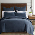 Cross Stitch Reversible Quilt Set (106x92in) and 2 Pillow Shams (36x20in) - Stitch Texture - Navy
