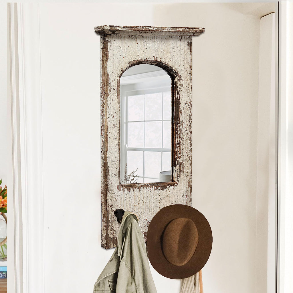 Farmhouse Entry Way Mirrors for Wall with 3 Metal Hooks