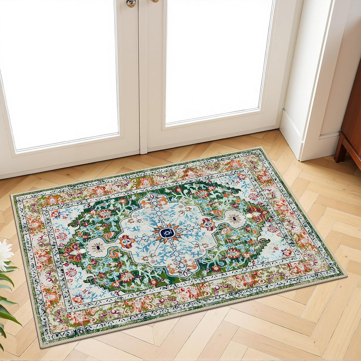 Boho Hallway Runner Rug Non Slip Washable Runners, Green