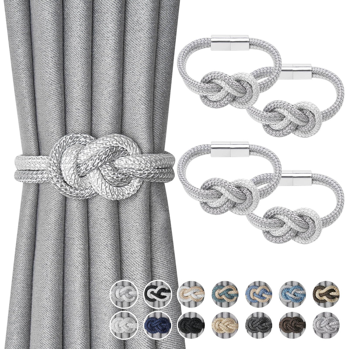 Mini Magnetic Curtain Tiebacks Nordic Simple Style Drape Tie Backs Elegant Hand Weave Rope Knot Decorative - 4 Pack