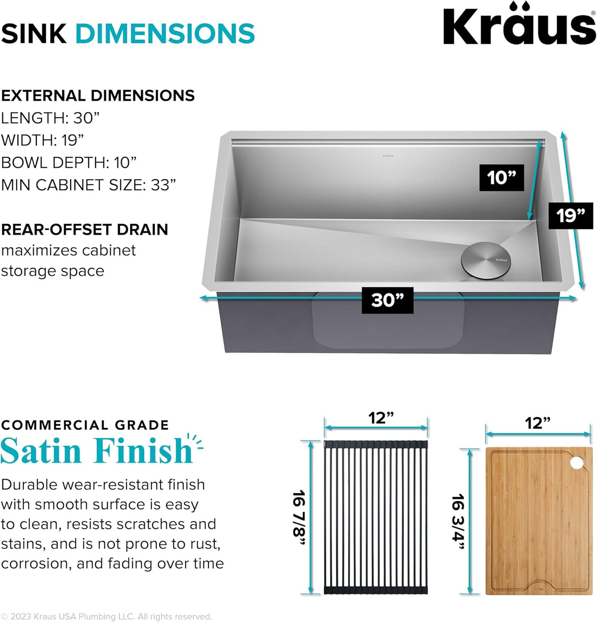 Stainless Steel 30 in Undermount Kitchen Sink KWU110-30