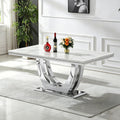 Inspired Saarinen Style White Marble Dining Table Luxury Faux Marble Kitchen Table with U-Shape Mirrored Pedestal Base, 68" Rectangular White