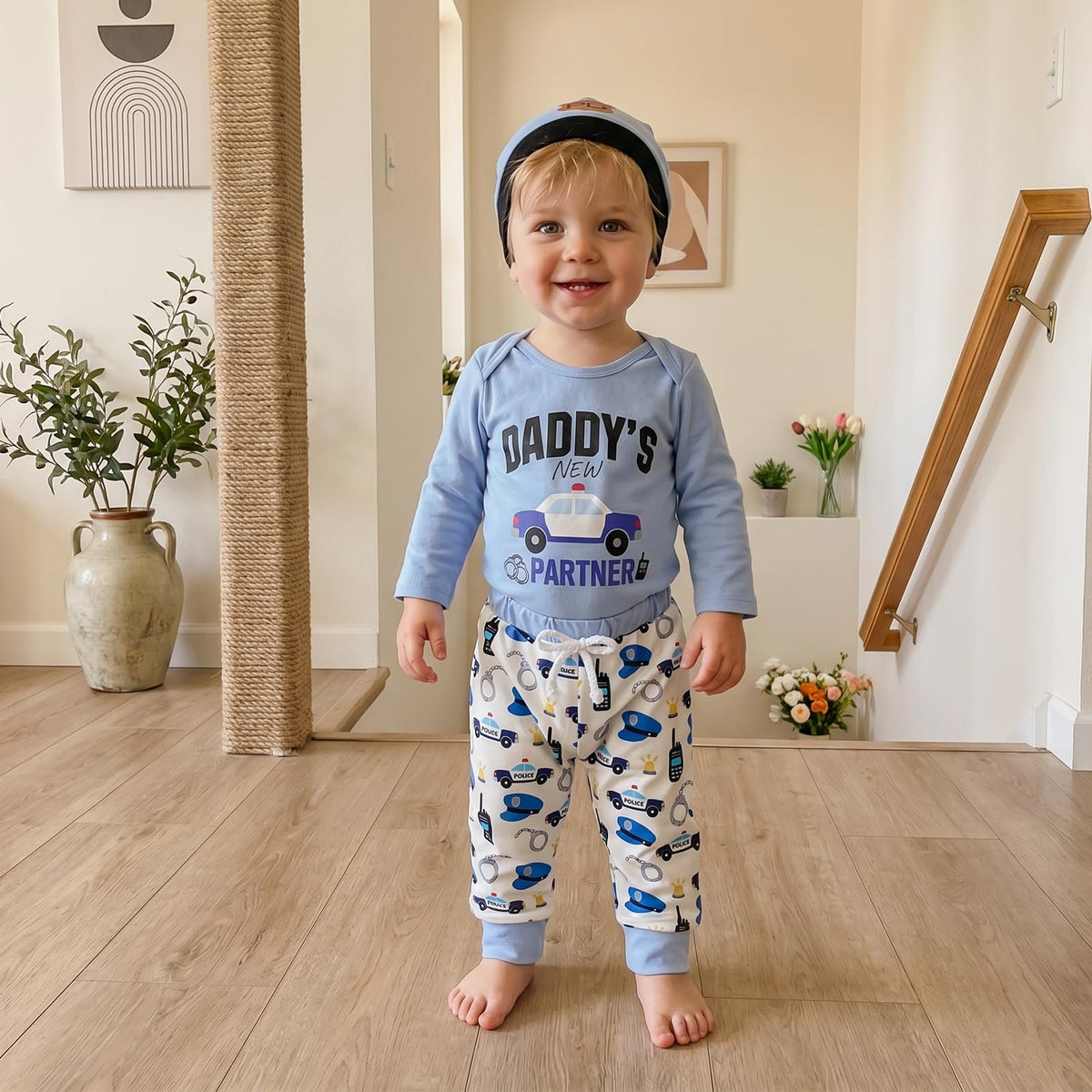 Newborn Baby Boy Clothes Long Sleeve Romper Pants Hat Set