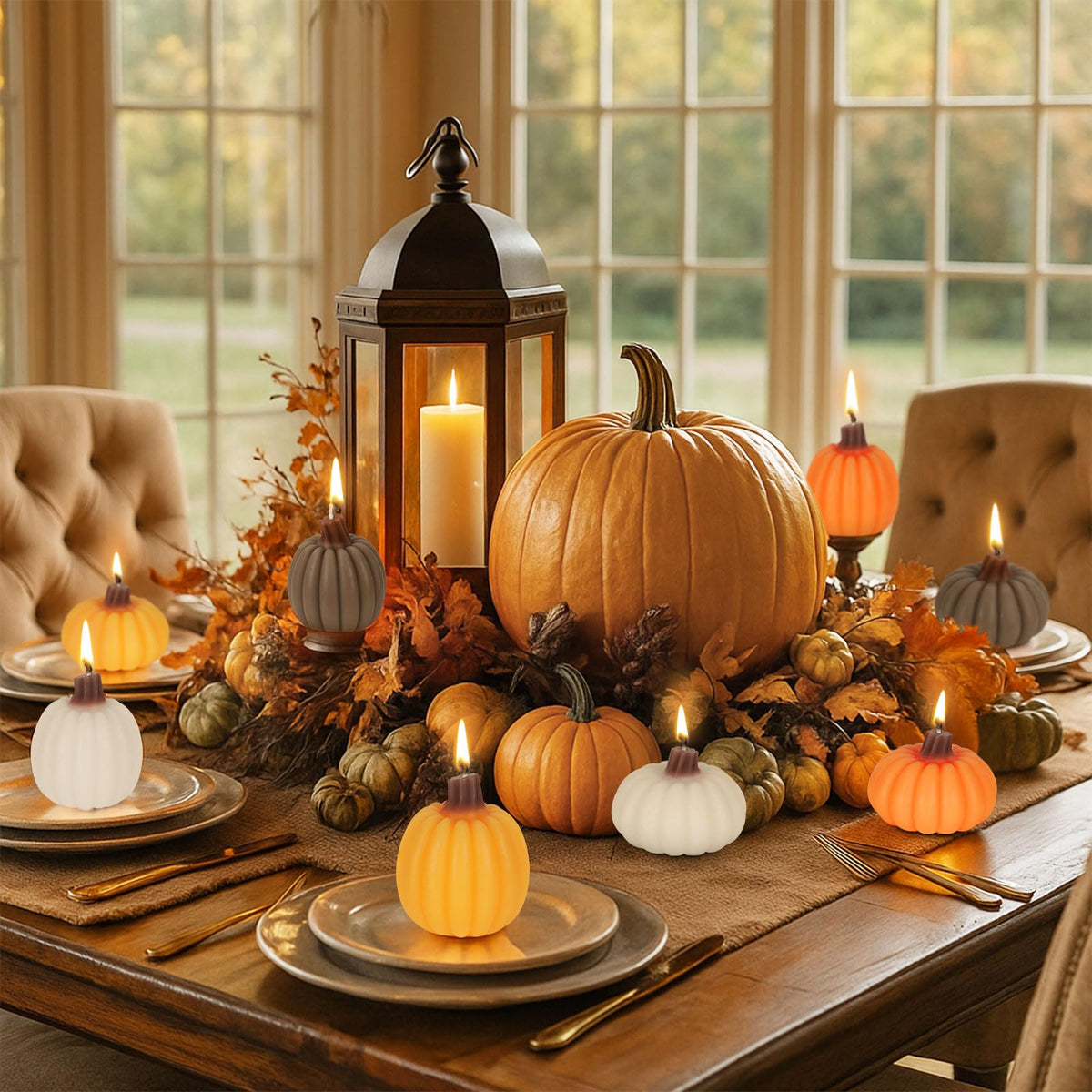 Fall Scented Candles Gift Set 8 Pack, Pumpkin Shaped Spice Candle, Thanksgiving Aromatherapy Candles, Orange Soy Wax