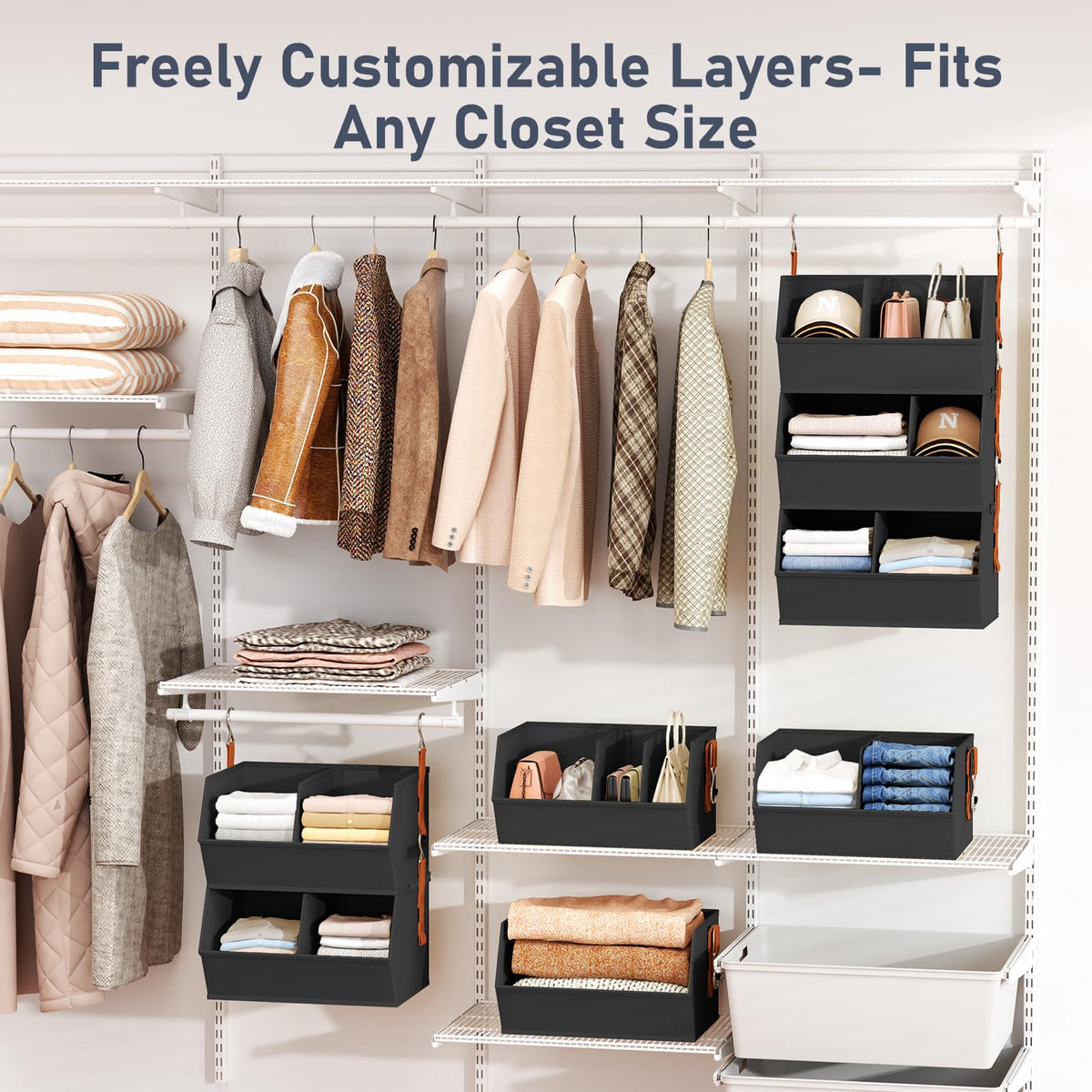 Hanging Closet Organizer Extra Large, Clothes Hanging Shelves for Closet with Divider, Collapsible Closet Storage