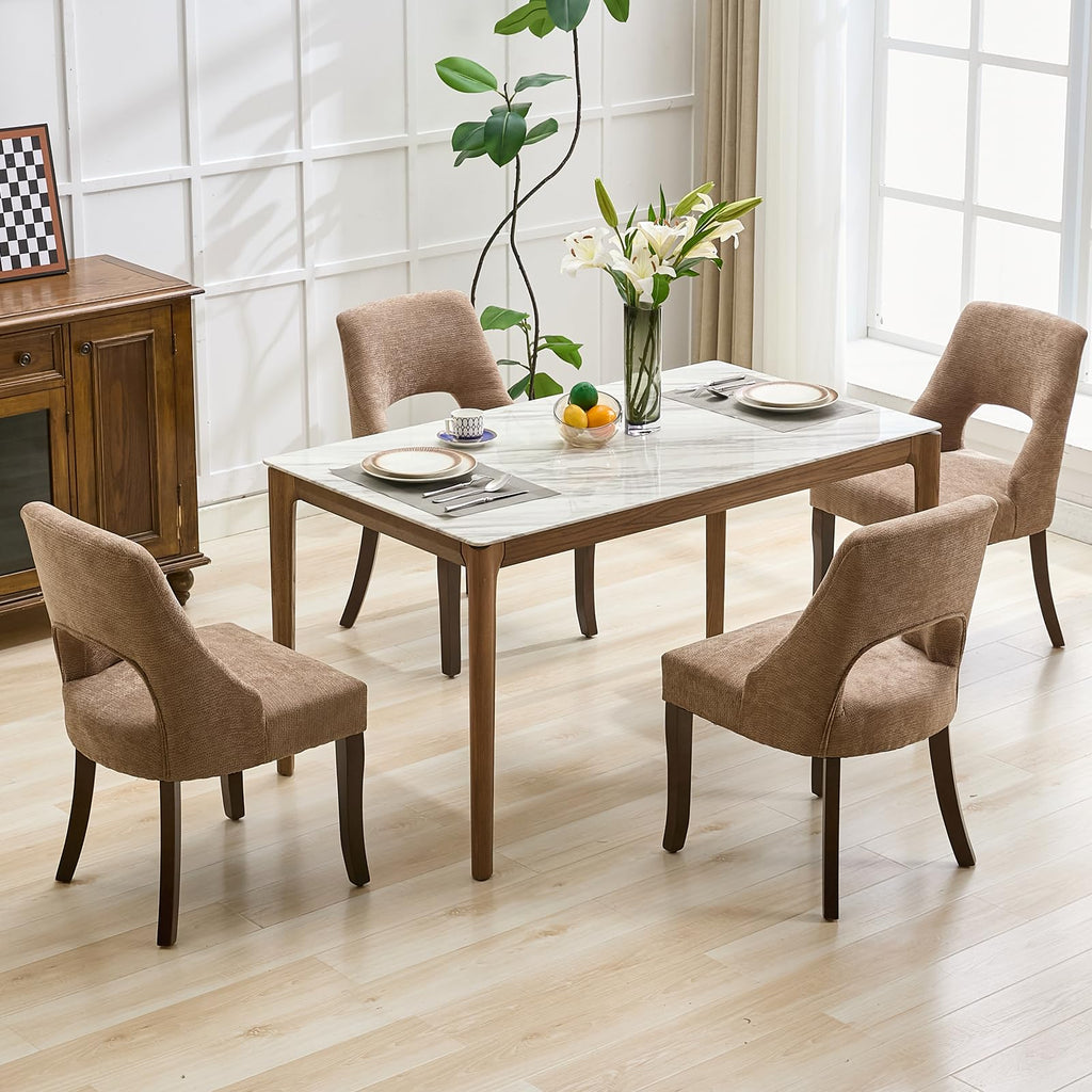 Wooden Dining Chairs Set of 2, Mid Century Modern Upholstered Dining Room Chair Kitchen Chairs, Chenille Dinner Chair