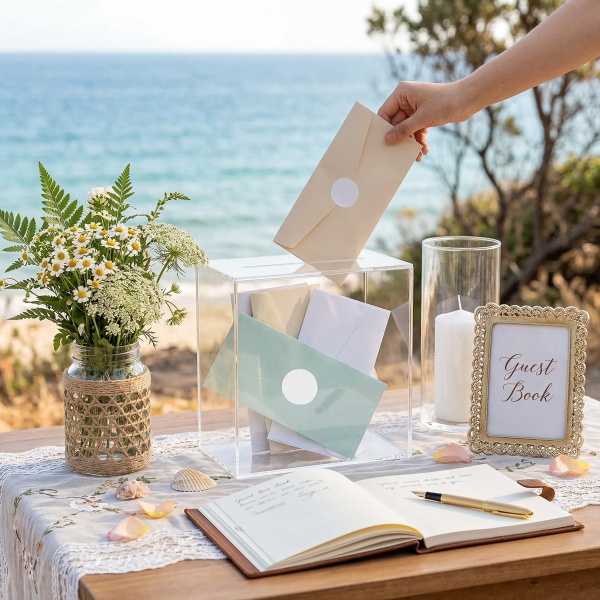 Clear Acrylic Card Box w/Slot, Thick DIY Wedding Box Blank No Print, Large 10x10x5.5 in, for Reception Decoration