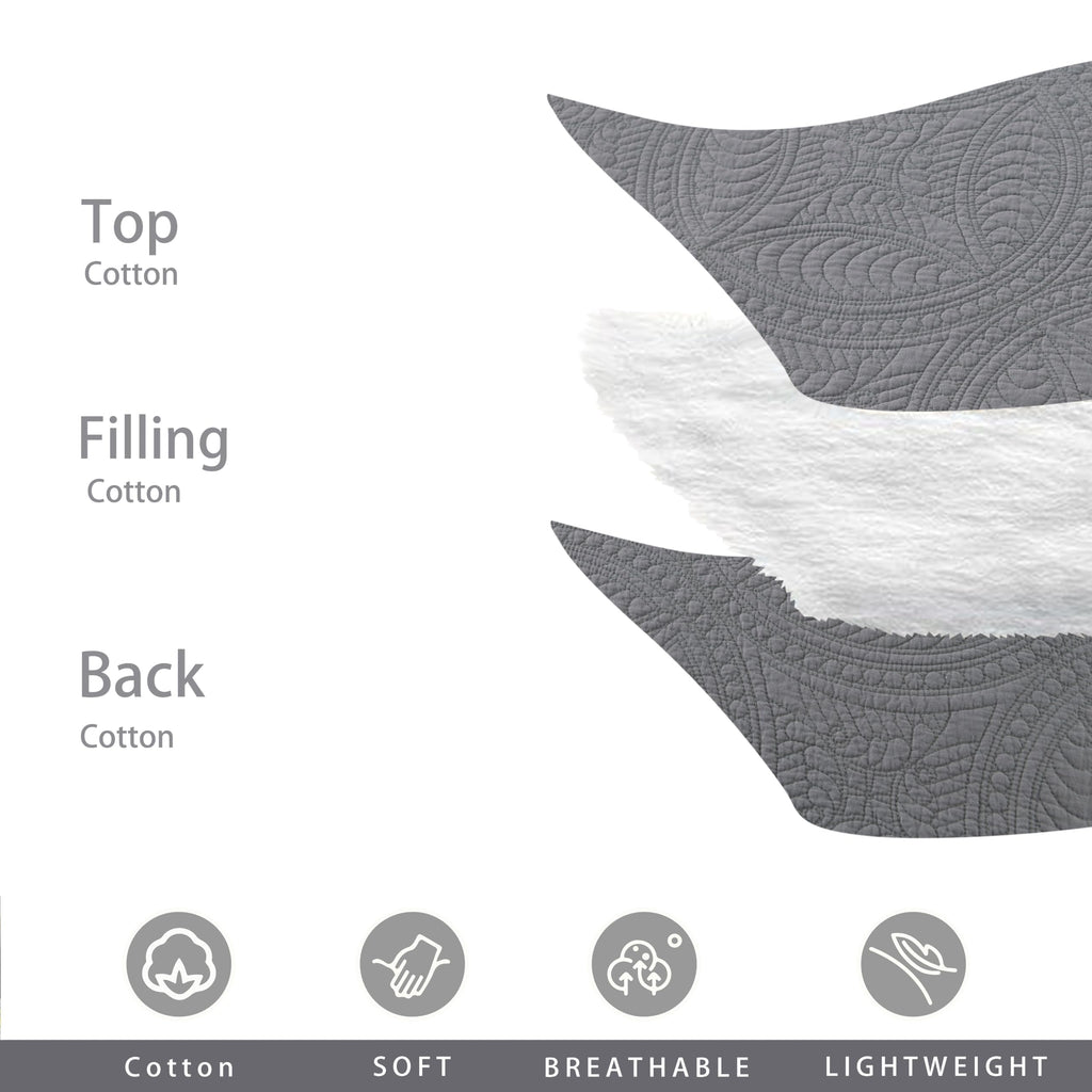 Cotton Quilt Set, 3-Piece Coin Pattern Bedspread, Lightweight Pre-Washed Coverlet, Solid Modern