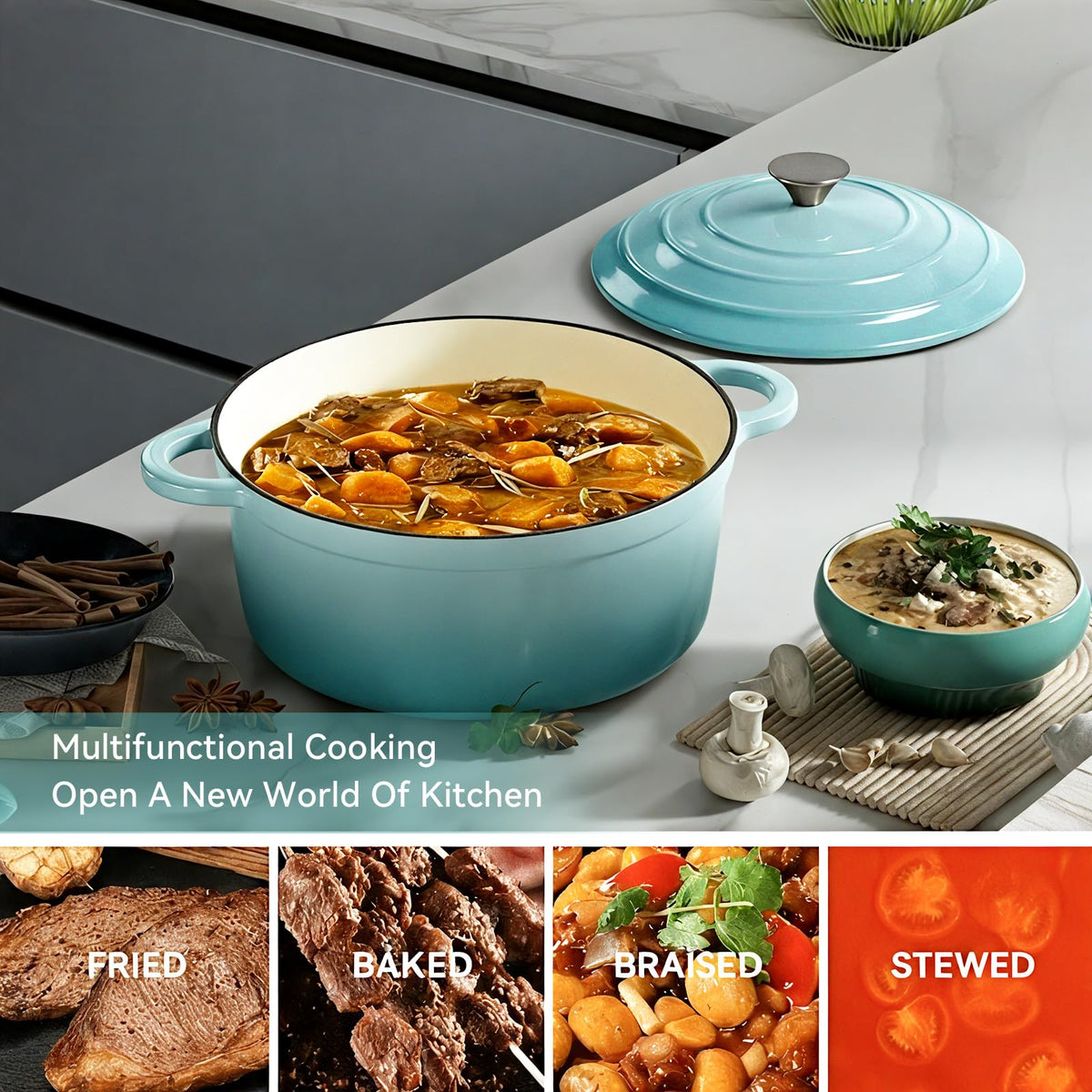 6 Quart Enameled Dutch Oven Pot with Lid, Cast Iron Dutch Oven with Dual Handles for Bread Baking, Cooking, Non-stick