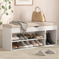 31 Inches Storage Bench with Padded Cushion, Shoe Bench with Storage Space, Upholstered Entryway Bench , 2-Tier Shoe