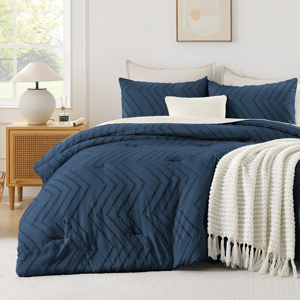 Navy Blue Comforter Set, 3 Pieces Soft Bedding Set