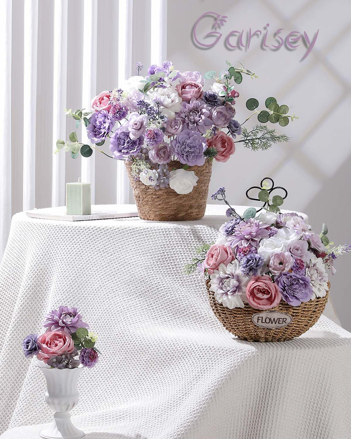White Purple Peony Artificial Flower Combo Box Set for Wedding Bouquet Home