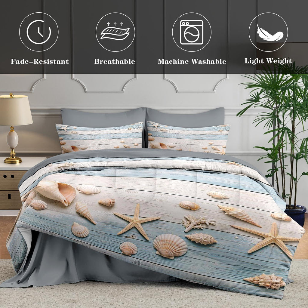 7 Pcs Comforter Set, Coastal Beach Bedding